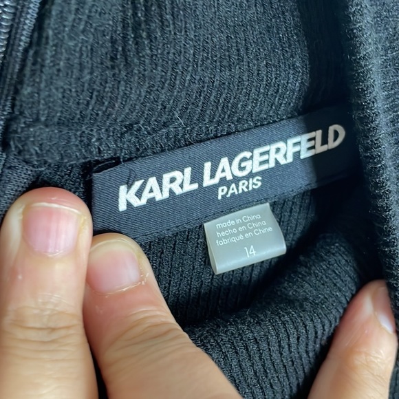Karl Lagerfeld mock neck knit midi sweater dress herringbone print skirt size 14 - Picture 5 of 10